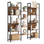 VASAGLE Bookcase, Bookshelf with 14 Shelves, Metal Frame, Shelf Unit for Living Room, Home Office, Industrial Style, 24 x 158 x 166 cm, Rustic Brown and Ink Black LLS107B01