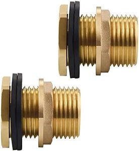 Carvedexquisitely 2 Pack 1/2" Female NPT and 3/4" Male GHT (Garden Hose Threaded) Solid Brass Water Tank Connector, Bulkhead Fitting With 2 Rubber Ring