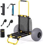 Bonnlo Beach Fishing Cart, Beach Wagon Trolley with 12" Big Balloon Wheels for Sand Foldable Beach Trailer with 18.5" x 15" Cargo Deck, Fishing Rods Holder, Water Bottle Holder, Mesh Bag, Hand Pump