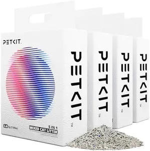 PETKIT Mixed Cat Litter Fast Clumping,Flushable,Ultra Absorbent, 100% Natural Ingredients Litter,Water Dissolvable,Really Dust-Free,Low Tracking Bentonite Tofu Litter (8lb×4 Bags)