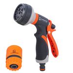 Garbnoire 8 in 1 Heavy Duty Hose Nozzle Water Spray High Pressure for Gardening, Flower, Plants, Lawn, Multi Functional Cleaning, Showering Pet & Wash Cars,8 Pattern Orange Gun, Pack of 1, ABS plastic