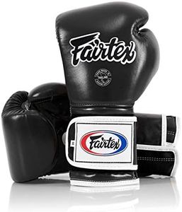 Fairtex Muay Thai Boxing Gloves BGV9 - Heavy Hitter Mexican Style Training & Sparring Gloves for Kick Boxing MMA K6 (Black/White Piping, 14 oz)