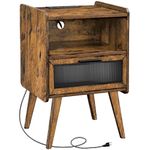 Nightstand with Charging Station, Bedside Tables with Glass Decorative Door, End Table Side Table with 2 Tiers Storage Space, for Bedroom, Living Room, Rustic Brown CAMLBZ07RE