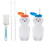 ICEBLUEOR 2 Pack Honey Bear Straw Cups, Squeezable Sippy Cup, Reusable Food-Grade & BPA Free Bear Water Bottle,Therapy and Special Needs Assistive Drink Containers with 2 Straws & 1 Cleaning Brush