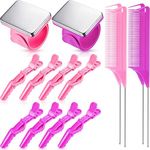 14 Piece Hair Braiding Set: Magnetic Pin Wristband, Wide Teeth Sectioning Clips, and Parting Combs for Hair Braiding (Purple, Pink)