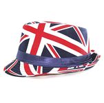 ZAKK Mens Trilby Hats UK Mens Hats Womens Hats Unisex Union Jack UK Flag GB Design With Lining Band Trilby Hat For Men Black Patent British Flag Trilby Hats For Men-Trilby Hat Linning Band-60