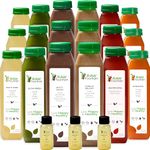 3 Day Protein Juice Cleanse by Raw Fountain, All Natural Raw Detox Cleanse, Cold Pressed Fruits, Vegetables, Vanilla and Chocolate Flavor, Tasty and Energizing, 18 Bottles 12oz, 3 Ginger Shots