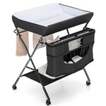 Maxmass Folding Baby Changing Table, Height Adjustable Infant Diaper Care Station with Hanging Rod, Storage Bag, Open Shelf & Lockable Wheels, Portable Newborn Dresser Nappy Changer (Black)