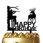 ximoogoooz Hunting Birthday Cake Topper - Hunter in Tree Stand Aiming the Deer - Camping Themed Deer Hunter Cake Topper for Men' Birthday Party Supplies (Deer Hunter)