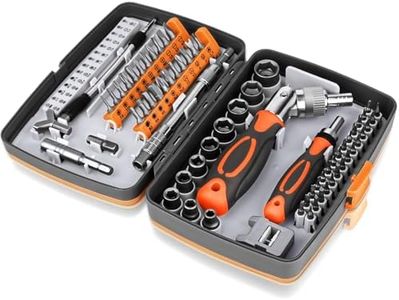 BTEC Ratcheting Screwdriver Set 68 in 1 Socket Set & Magnetic Screwdriver Bit Set with Rotatable Ratchet Handles,extensions bar and Storage Case for Computer/Bike/Car/Electronics Maintenance