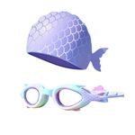 First Lens Kids Swimming Goggle Mermaid Designed with Fish Tail Cap for Boys & Girls | AntiFog | UV Protection | Durable | Age 3 to 8 - Purple