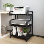 Natwind 3-Tier Printer Stand with Wheels Movable Storage Cart Floor-Standing Multi-Purpose Shelf Rack for Media Player Scanner Files Books Microwave Oven in Kitchen Living Room Home Office (Black)