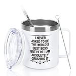 Gingprous Boss Gifts, I Never Asked To Be The World's Best Boss Insulated Travel Mug, Boss Day Gifts Christmas Gifts for Women Boss Manager Employer, 12oz Stainless Steel Coffee Mug with Handle, White