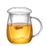 Glass Tea Cup with Infuser and Lid 500ml Large Glass Tea Cup with Strainer Clear Glass Tea Mugs for Loose Leaf Tea Blooming Tea Tea Bag Tea Cute Mushroom