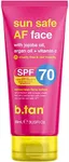 b.tan face sunscreen, sun safe AF SPF70 facial sunscreen. cruelty-free, 100% vegan & reef safe sunscreen for face. lightweight, sheer lotion for all skin types with hydrated matte finish. 3 Fl Oz