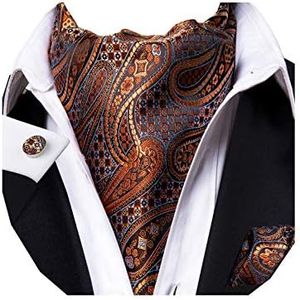 Dubulle Paisley Floral Ascot Tie for Men Self Tie Mens Cravat Tie and Pocket Square Cufflinks Wedding, Bronze