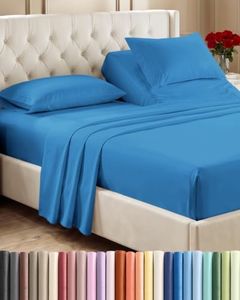 Split Head King Sheet Set – 4 Piece Flex Split Top King Sheets for Adjustable Beds - Fits 14” to 16" Mattress w/ Deep Pockets - Soft, Breathable & Cooling - Luxury Bedding & Wrinkle Free - Royal Blue