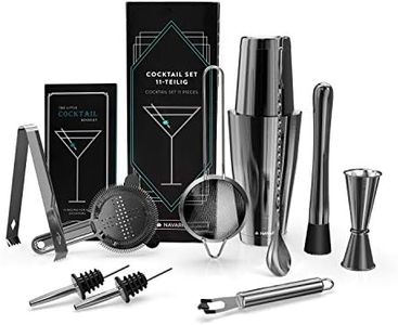 Navaris Kit Cocktail Shaker Professionale - Set Completo 11 pz. Accessori Mixology per Preparazione Drink Longdrinks Shakerati - Attrezzatura Barman - Nero