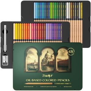 JusArt 48 Oil-Based Colored Pencils – Soft Core, Durable, Vibrant & Ultra-Smooth. Ideal for Adult Coloring, Portrait, Sketching, Landscape. Professional Drawing Pencils for Artists, Adults & Beginners