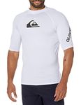 Quiksilver Men's Standard All Time Short Sleeve Rashguard UPF 50 Sun Protection Surf Shirt, White, Medium