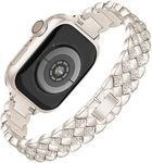 Vamyzji Compatible with Apple Watch Bands Ultra 49mm 46mm 45mm 44mm 42mm, Fashion Metal Band for Apple Watch Ultra 2 Series 10 9 8 7 6 5 4 3 2 1 SE, Bling Jewelry Bracelet for Women Girls（Starlight）