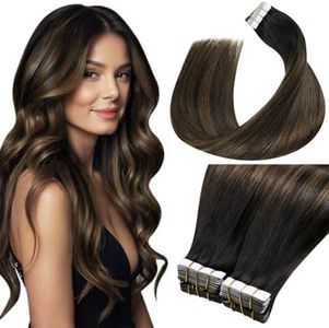LaaVoo Tape in Extensions Human Hair Invisible Tape in Hair Extensions Human Hair Balayage Dark Brown to Light Brown 16 Inch 40pcs/100g