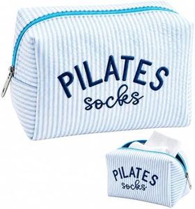 NTOYDHSZ Pilates Grip Socks Bag for Women Travel Cosmetic Gym Pouch Gift for Pilates Instructor Yoga Studio Lovers (Blue Stripe)