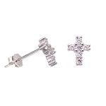 Tiny Sterling Silver Cross Earring Studs Pave Cubic Zirconia Diamond Imitation