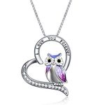 YFN Owl Necklace Sterling Silver I Love You Forever Heart Owl Gifts for Women, Sterling Silver, Cubic Zirconia