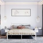 ReseeZac Small Double Bed Frame 4ft Metal Bed with Headboard, Metal Platform with High Storage Space,White,120 x 190 cm