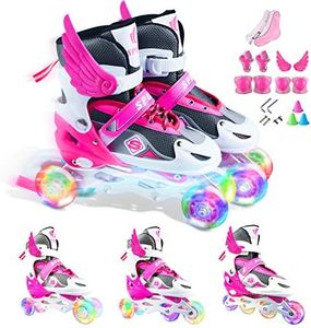 Patins à Roues alignées réglables pour garçons Filles débutants, Patins à roulettes 3 en 1 Patins à Roues alignées avec Roue Lumineuse LED Sûr et Durable pour Femmes et Hommes Enfants et Adultes