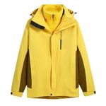 YAWOTS Mens Windproof Jacket Waterproof 3 in 1 Lightweight Mountain Sport Jacket Outdoor Hooded Windbreaker Raincoat, Yellow, Large