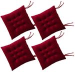 RULLENY Set of 4 Chair Pads and Seat Cushions with Ties Non Slip Comfortable and Soft for Indoor, Dining Living Room, Kitchen, Office Chair, Den, Travel, Washable (Red Wine, 4)