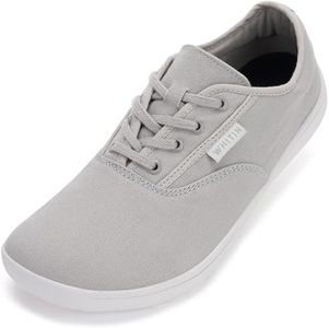 WHITIN Canvas Minimalist Zero Drop Barefoot Sneakers for Men Wide Toe Box Sole Shoes Minimus Extra Width Fit Size 8.5 8.5W Trail Road Running Grey 42