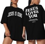 KIMSOONG Christian Shirt Women Faith Shirts Jesus Love You Shirts Oversized Jesus Tops Bible Verse Inspirational Tee Black