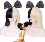 Wig Sia Costume Wig 2 Tone Half Blonde Black Bob Wig with Black Bow Premium Quality Synthetic Hair SIA Cosplay Wigs