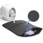 Nobleza Cat Litter Mat, Large Litter Tray Mat Trapping Foldable Washable 45x60cm Honeycomb Double Layer, Nonslip Waterproof Urine Proof EVA Material Easy Clean, Litter Box Mat Scatter Control Black