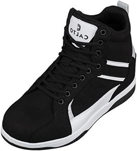 CALTO Men's Invisible Height Increasing Elevator Trainer Shoes - Lace-up Fashion High-Top Sneakers - 3.2 Inches Taller, Black, 10
