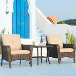 HUMMUH Outdoor Wicker Patio Chairs Set of 2 with Side Table,PE Rattan Bistro Table and Chairs for Yard Backyard Lawn Porch