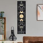 Moon Tapestry Moon Phase Tapestry Bohemian Wall Art Tapestries Vertical Tapestry Wall Hanging for Room 51x13'' (Black, 32.5x130cm)