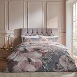 Catherine Lansfield Dramatic Floral Reversible King Duvet Cover Set with Pillowcases Grey