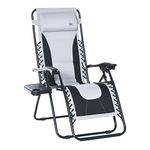 Outsunny Zero Gravity Chair, Folding Recliner, Patio Sun Lounger with Cup Holder, Adjustable Backrest, Padded Pillow for Outdoor, Patio, Deck, Poolside, Light Grey