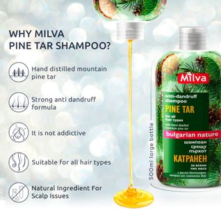 Milva Pine Tar Shampoo 500ml – Natural Anti-Dandruff for Seborrheic Dermatitis, Psoriasis, Dry Itchy Scalp