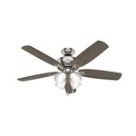 Hunter Fan Company 53216 Amberlin Indoor Ceiling Fan with LED Light and Pull Chain Control, 52", Brushed Nickel Finish