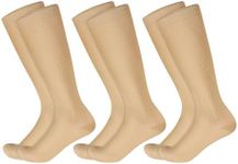 Invalidism 3 Pairs Compression Socks for Women & Men Medical Circulation 20-30 mmhg Flight Socks Knee High Compression Stockings for Athletic Nurse Running Travel (Beige L/XL)