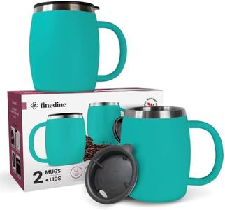 Insulated Stainless-Steel Coffee Mug with Lid and Handle (2 Pk) 14 oz - BPA-Free Spillproof Lid, Double-Wall Camping Travel Coffee Mugs, Cheery Turquoise