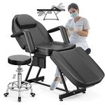 ONPNO Salon Beauty Bed and Hydraulic Stool, Adjustable 3-Section Massage Table w/Detachable Head Cushions, Professional Tattoo Chair, Facial Lash Bed for Client/Esthetician (Black)