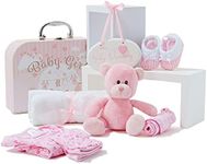 Baby Box Shop Baby Girl Gifts Newborn - 7 Girl with Baby Essentials For Newborn Hamper, Unique Baby Girl Gifts, New Born Baby Gifts Girl, Baby Hamper for New Baby Girl Gifts - Pink