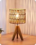 EDISHINE Small Rattan Table Lamp, Wood Tripod Bedside Lamp, Boho Nightstand Lamp for Living Room, End Table, Office, E26 Base, Natural Style