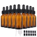 YBCPACK 24 Pack 1oz(30ml) Amber Glass Dropper Bottles with Glass Pipette Dropper，24 Labels，1 Pen and 4 Funnels，Empty Glass Bottles for Essential Oil Blends，Perfumes，Aromatherapy and Chemistry Lab